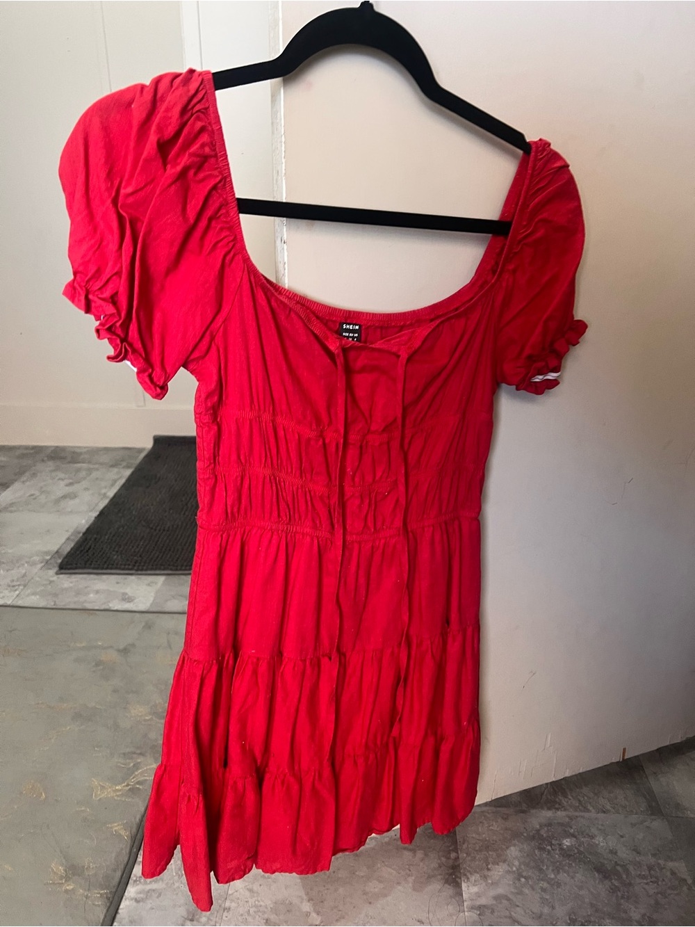H&M Bright Red Scoop Neck Tiered Mini Dress